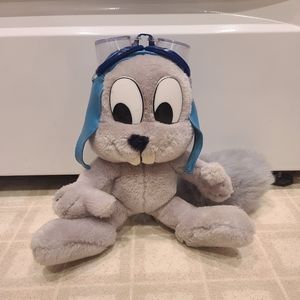 Vintage Rocky & Bullwinkle Rocky Stuffed Plush, Nanco 1991 Leather Hat & Goggles